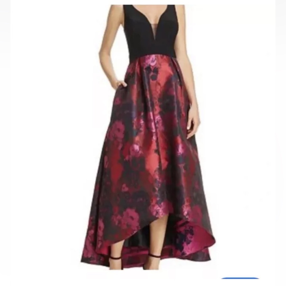 Avery G Women's Sz 2 Black Floral Sleeveless High-Low Brocade Ball Gown Dress